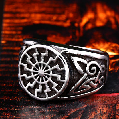 Titanium Steel Men's Viking Engraved Ring