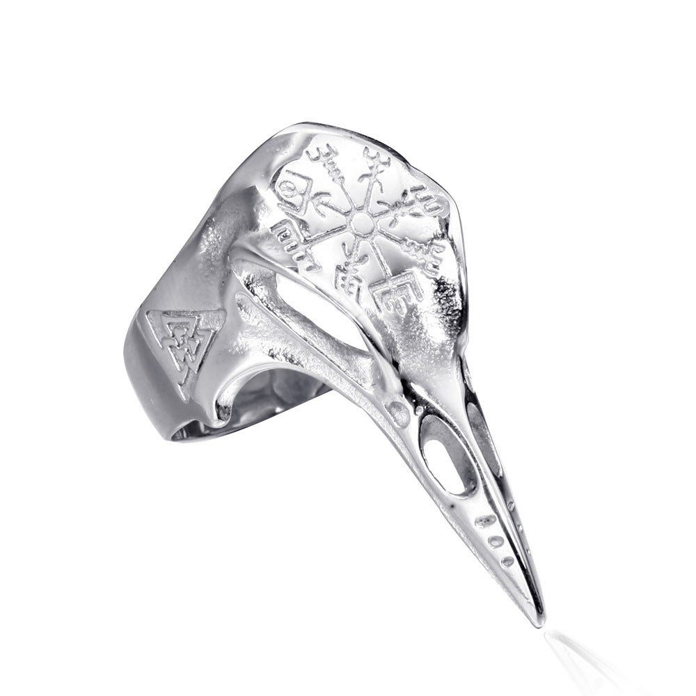 Sparrow Skull: Vintage Men's Stainless Steel Plated Bird Head Ring