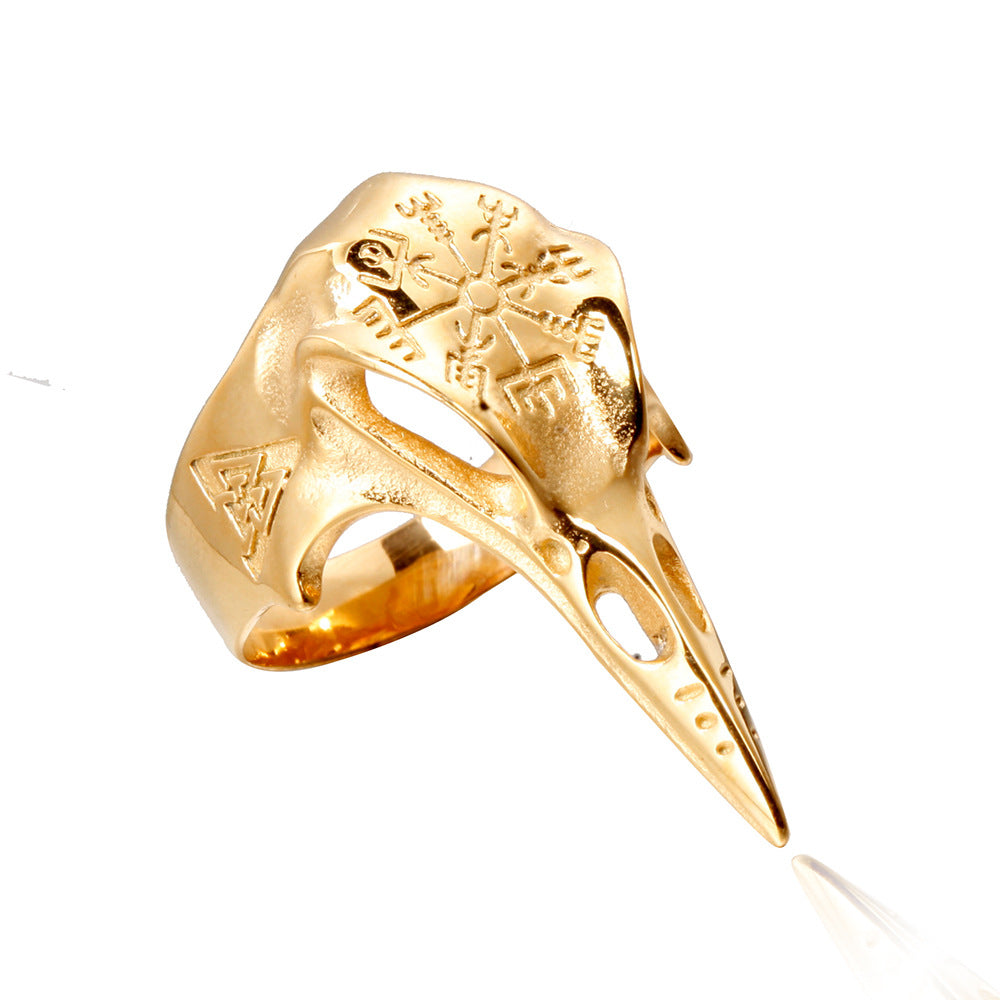 Sparrow Skull: Vintage Men's Stainless Steel Plated Bird Head Ring