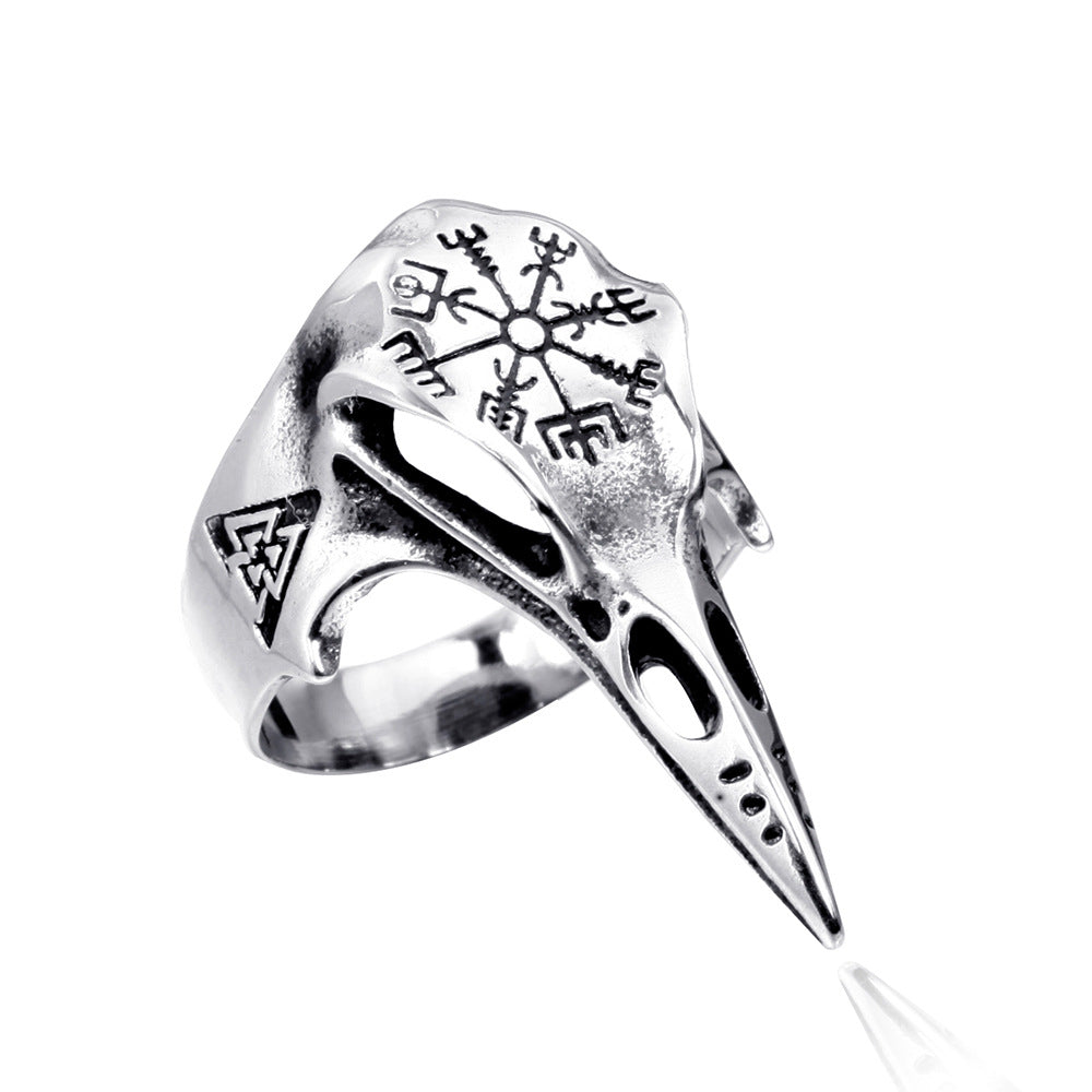 Sparrow Skull: Vintage Men's Stainless Steel Plated Bird Head Ring