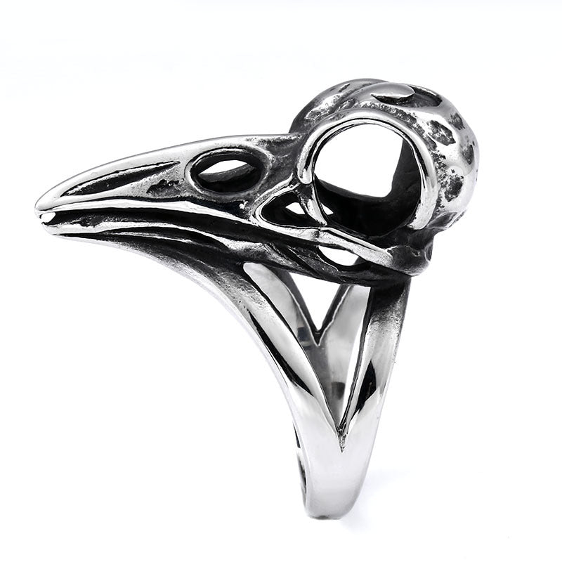 Beowulf Regalia Handcrafted Stainless Steel Raven Skull Biker Ring