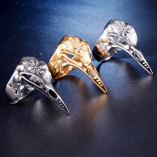 Sparrow Skull: Vintage Men's Stainless Steel Plated Bird Head Ring