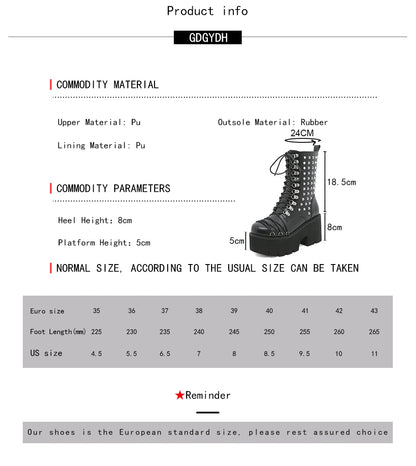 Gdgydh Handmade Women Motorcycle Punk Boots Mori Girl Lady Lolita Boots Woman High Top Boots Platform Fahion Rivets Goth Dark