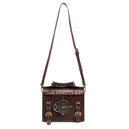 PU Leather Briefcase Shoulder Bag Medieval Steampunk Vintage Handbag Messenger Women's Clock Tote Crossbody Side Hand Bag Man