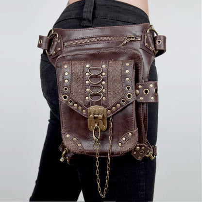 Victorian Gothic Steampunk Metal Leather Messenger Bag Men Women Vintage Medieval Accessories  Mini Crossbody Bag