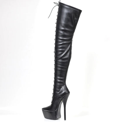 JIALUOWEI Womans Steampunk Stiletto Black Sexy Lace Up Over Knee Thigh High Boots Stretch