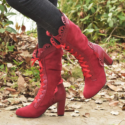 High Heel Boots Women Steampunk Women Sexy Leather Suede Boots Autumn Vintage Winter Shoes Women Lace Up Cosplay Boots