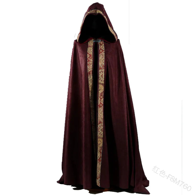 Medieval Halloween Cosplay Cloak Hooded Coat Vintage Gothic Cape Coat Long Trench Halloween Cosplay Costume Wizard Cloak