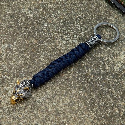 MKENDN Antique Viking Wolf Head Bead Paracord Knife Lanyad EDC Tactical Survival Keychain Lanyard Gift For Men