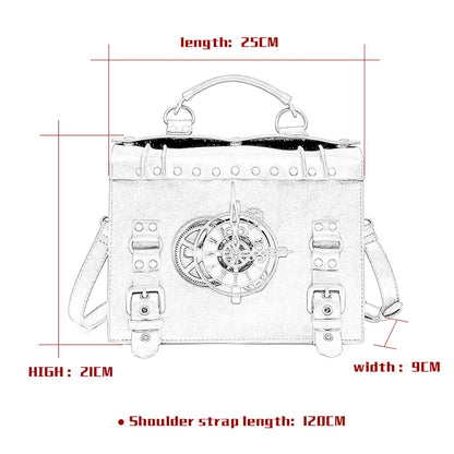 PU Leather Briefcase Shoulder Bag Medieval Steampunk Vintage Handbag Messenger Women's Clock Tote Crossbody Side Hand Bag Man