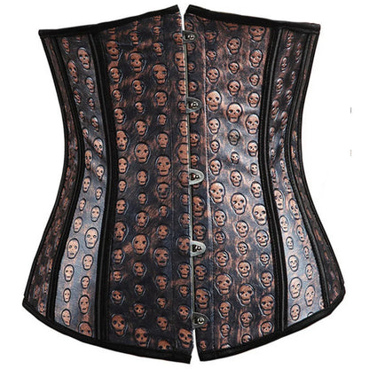 Faux Leather Gothic Corset Tops for Woman Sexy Skull Underbust Corset Bustier Basque Showgirl Costumes S-6XL Corselet Lingerie