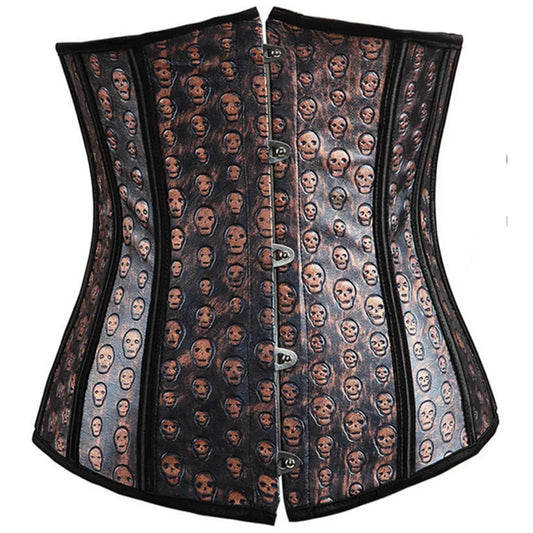 Faux Leather Gothic Corset Tops for Woman Sexy Skull Underbust Corset Bustier Basque Showgirl Costumes S-6XL Corselet Lingerie