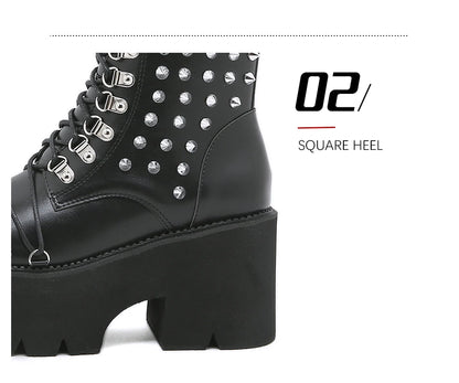 Gdgydh Handmade Women Motorcycle Punk Boots Mori Girl Lady Lolita Boots Woman High Top Boots Platform Fahion Rivets Goth Dark