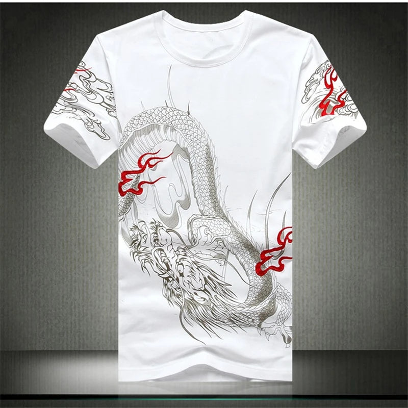 Embroidery Dragon Pattern T Shirt For Men Short Sleeve Slim Fit Summer Top Quality Cotton Casual Luxury Tees Camisetas De Hombre