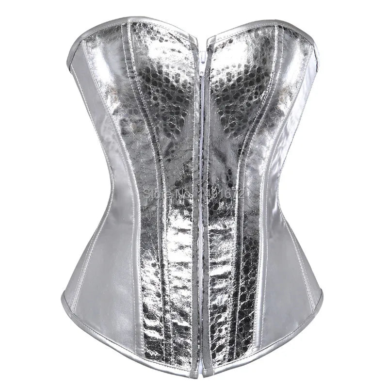 sexy faux leather corset lingerie bustiers top Steampunk gothic punk corset burlesque plus size nightclub costume gold sliver