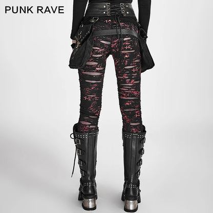 Punk Rave womens Gothic Stretchy Skinny Black Leggings ripped Steampunk S-XXL K099