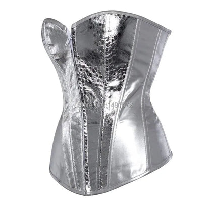 sexy faux leather corset lingerie bustiers top Steampunk gothic punk corset burlesque plus size nightclub costume gold sliver