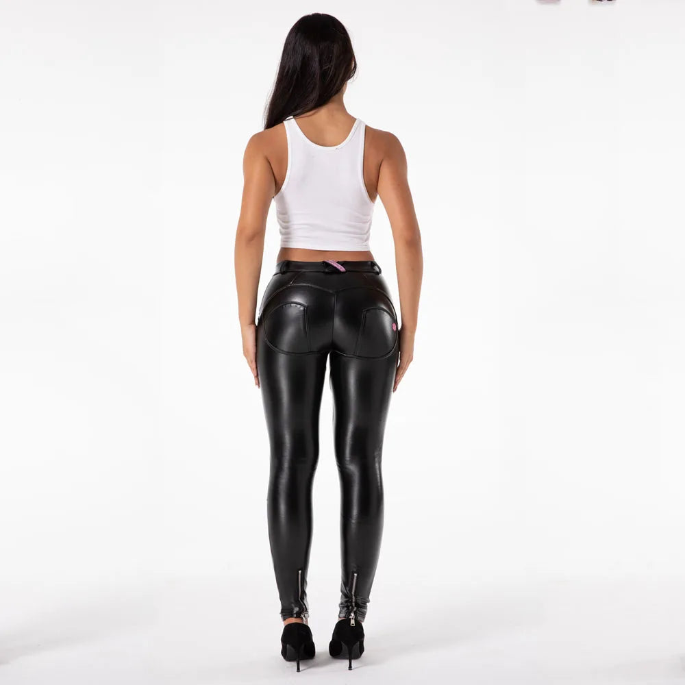 Shascullfites Melody Pulling Leggings Leather Punk Black Pants Bum Lift Fitness Warm Tights Women's Fashion Trousers Goth Pants