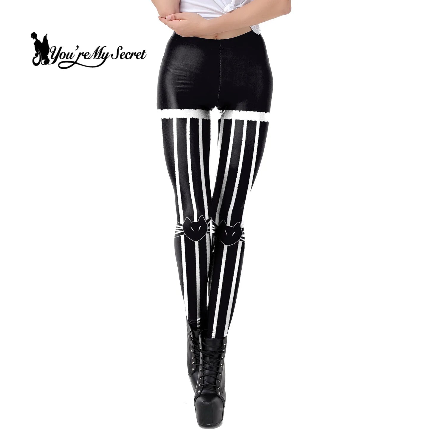 [You're My Secret] Black White Stripe Pattern Halloween Creative Leggings for Fitness 3D Print Soft Fabric Leggings for Women