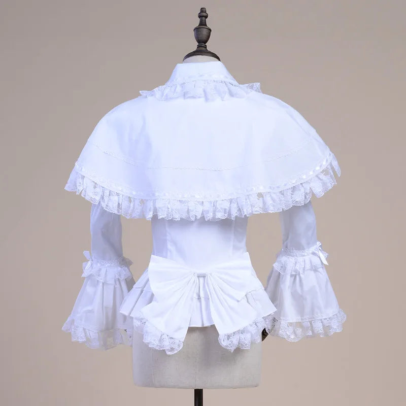 Spring Women White Shirt Vintage Victorian Ruffled Lace Blouse Ladies Gothic Tops Lolita Princess Costume Shawl Shirts 2 Pieces