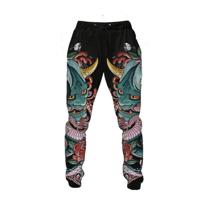 PLstar Cosmos Brand Mens Jogger Pants Samurai Oni Mask Tattoo 3D Printing Trousers Streetwear Unisex Casual Sweatpants MPK17