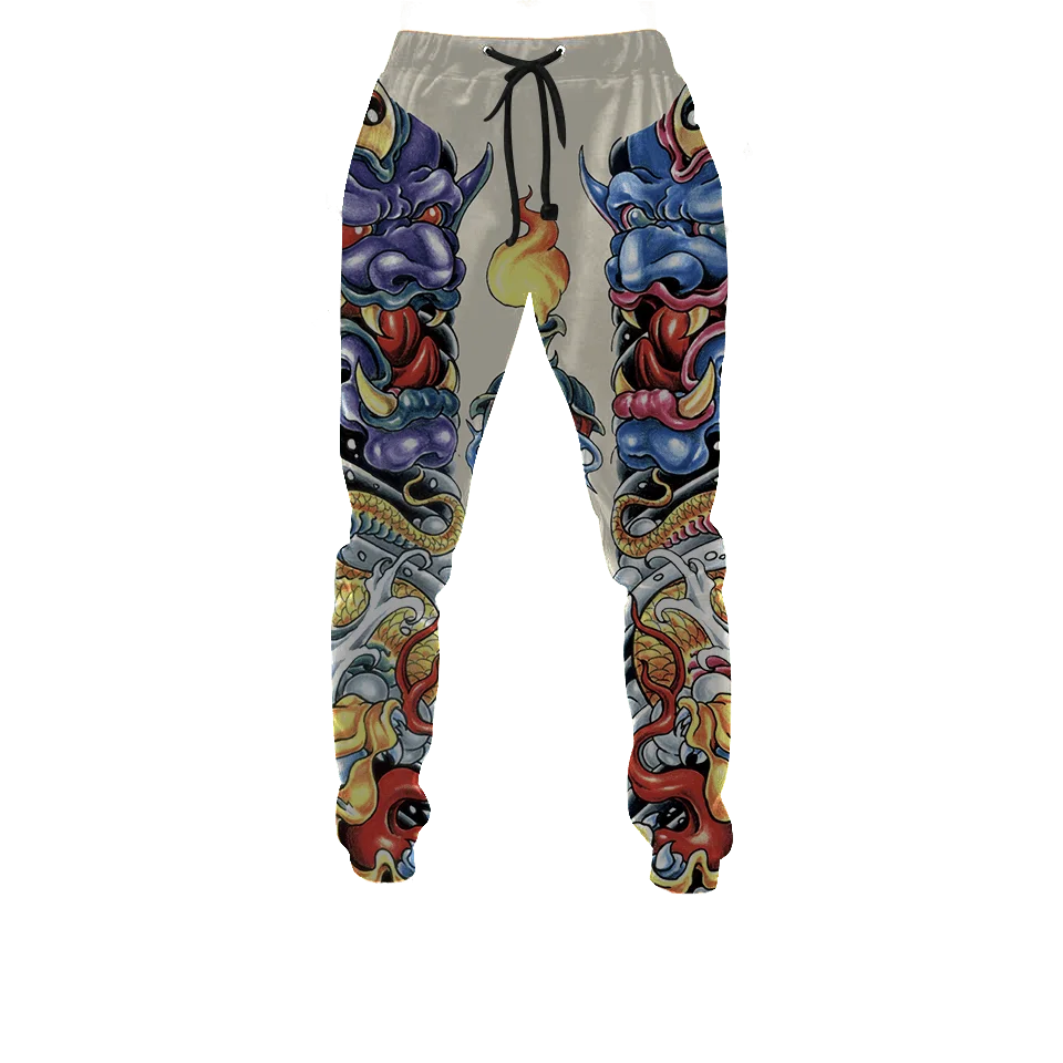 PLstar Cosmos Brand Mens Jogger Pants Samurai Oni Mask Tattoo 3D Printing Trousers Streetwear Unisex Casual Sweatpants MPK17