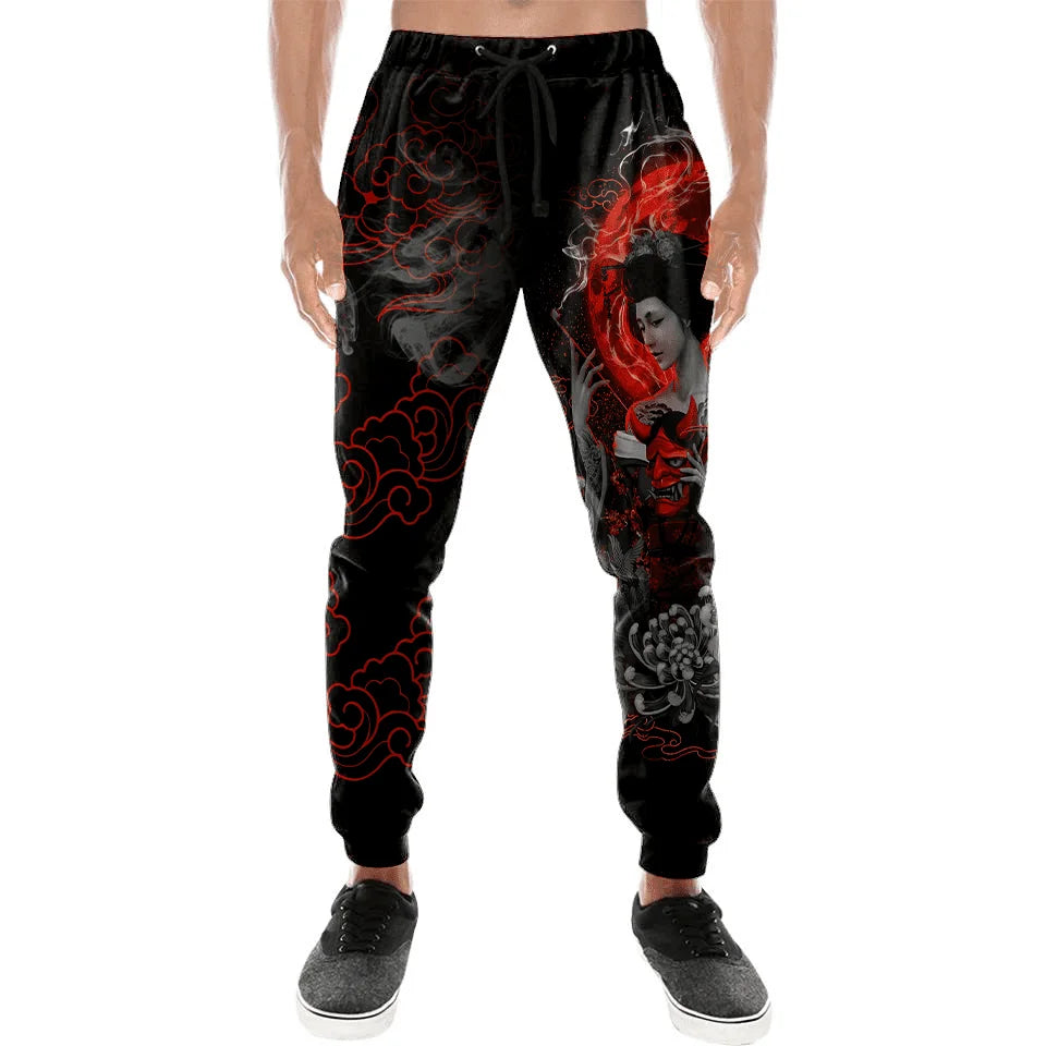 PLstar Cosmos Brand Mens Jogger Pants Samurai Oni Mask Tattoo 3D Printing Trousers Streetwear Unisex Casual Sweatpants MPK17