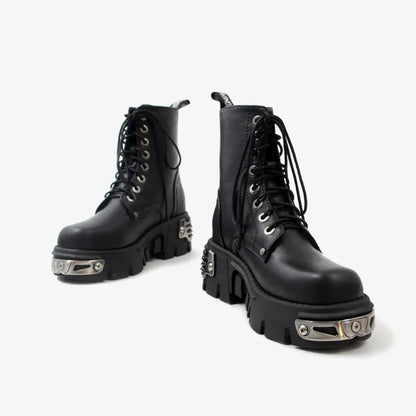 Punk Style Platform Women Ankle Boots Women's Motorcycle Boot Fashion Ladies Chunky Shoes Metal Decor Black BIG Women Boots New