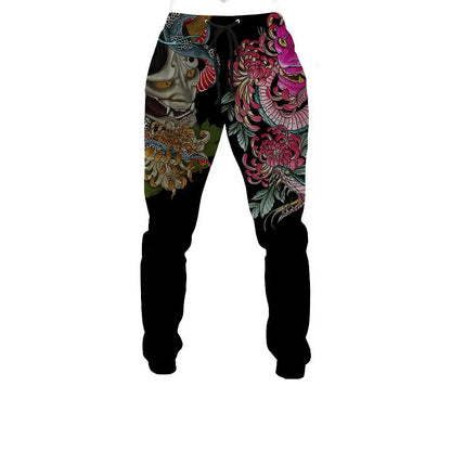 PLstar Cosmos Brand Mens Jogger Pants Samurai Oni Mask Tattoo 3D Printing Trousers Streetwear Unisex Casual Sweatpants MPK17