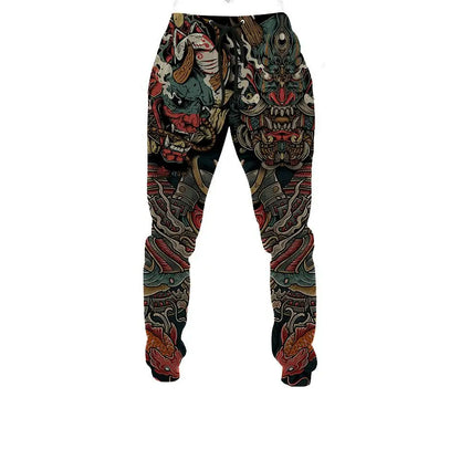 PLstar Cosmos Brand Mens Jogger Pants Samurai Oni Mask Tattoo 3D Printing Trousers Streetwear Unisex Casual Sweatpants MPK17