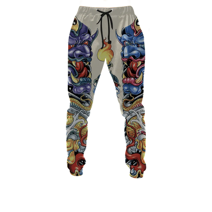 PLstar Cosmos Brand Mens Jogger Pants Samurai Oni Mask Tattoo 3D Printing Trousers Streetwear Unisex Casual Sweatpants MPK17