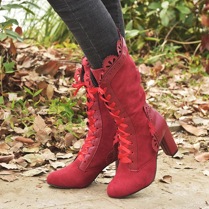 High Heel Boots Women Steampunk Women Sexy Leather Suede Boots Autumn Vintage Winter Shoes Women Lace Up Cosplay Boots