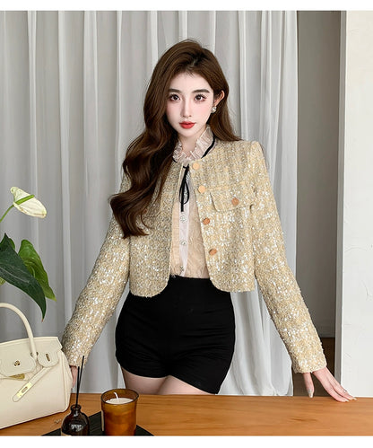 Classic Style Fashionable Girl Long Sleeve Chunky Short Sequins