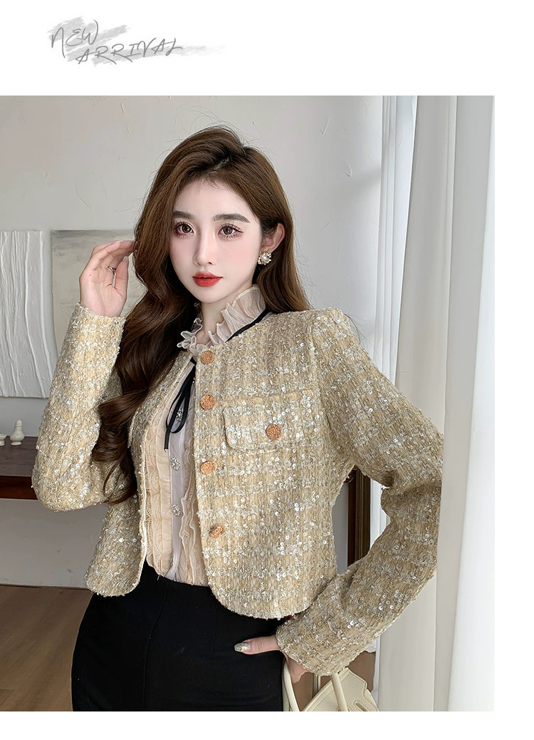 Classic Style Fashionable Girl Long Sleeve Chunky Short Sequins