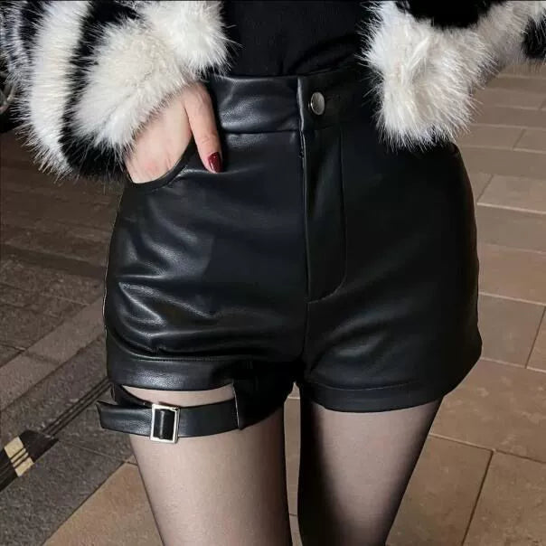 Buckle Washing Water Sexy Jazz Dance Winter Wear Leather Pants