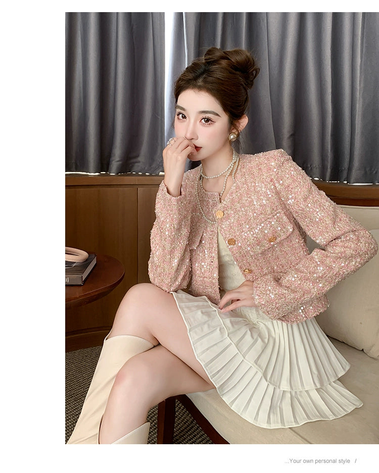 Classic Style Fashionable Girl Long Sleeve Chunky Short Sequins