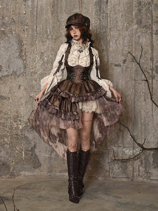 Original Asymmetric Pu Halloween Strapped and Trailing Skirt