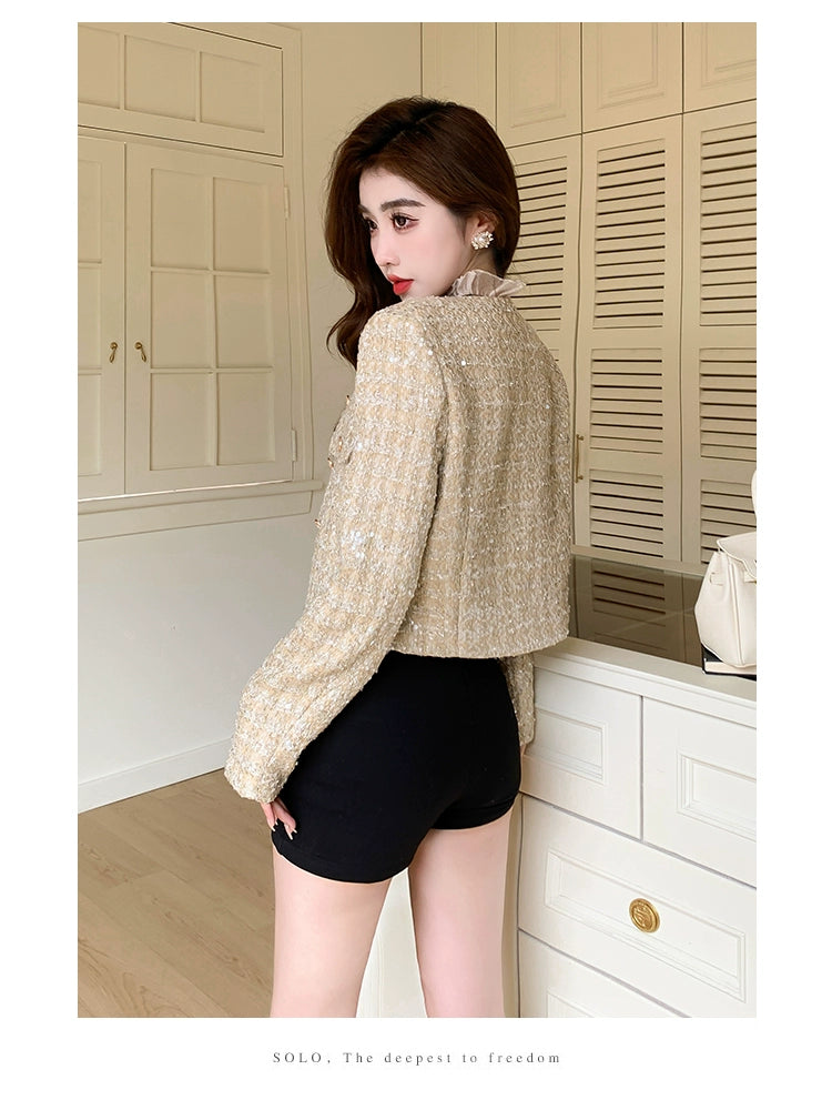 Classic Style Fashionable Girl Long Sleeve Chunky Short Sequins