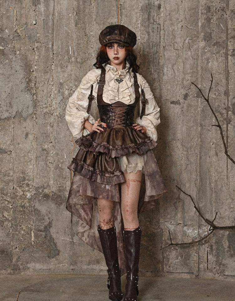 Original Asymmetric Pu Halloween Strapped and Trailing Skirt