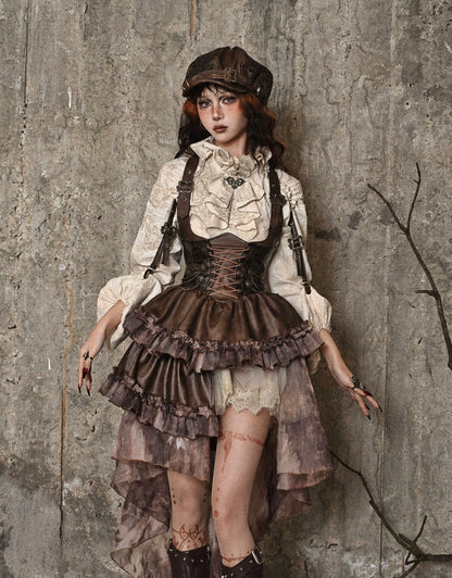 Original Asymmetric Pu Halloween Strapped and Trailing Skirt