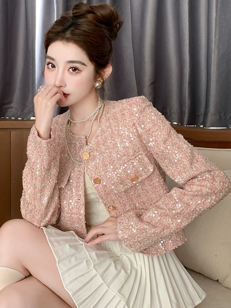 Classic Style Fashionable Girl Long Sleeve Chunky Short Sequins