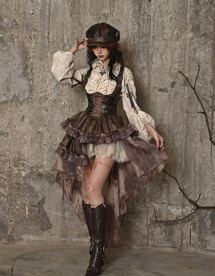 Original Asymmetric Pu Halloween Strapped and Trailing Skirt