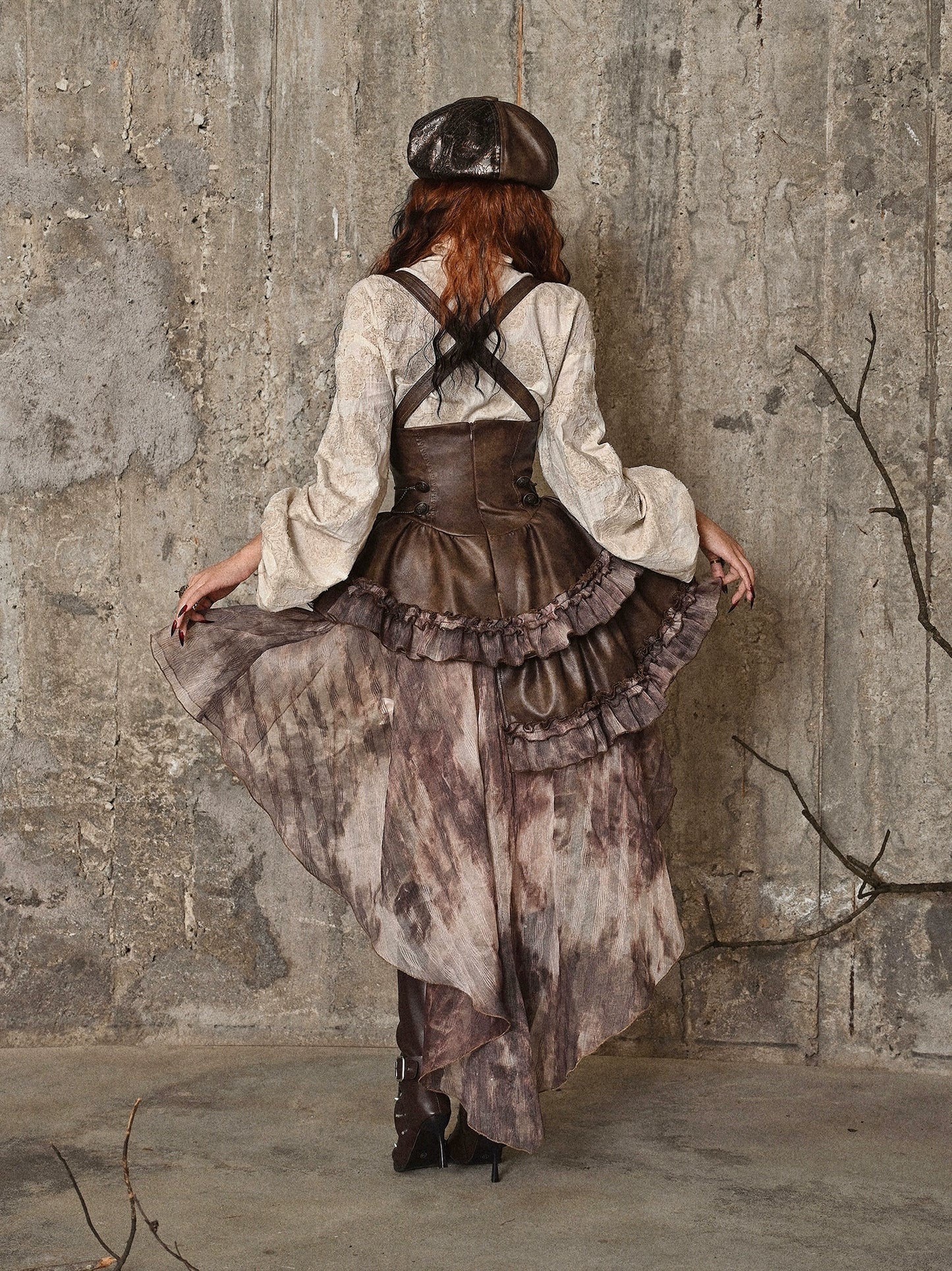 Original Asymmetric Pu Halloween Strapped and Trailing Skirt