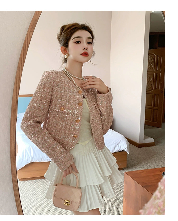 Classic Style Fashionable Girl Long Sleeve Chunky Short Sequins