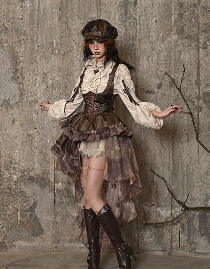 Original Asymmetric Pu Halloween Strapped and Trailing Skirt