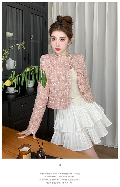 Classic Style Fashionable Girl Long Sleeve Chunky Short Sequins