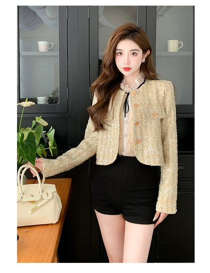 Classic Style Fashionable Girl Long Sleeve Chunky Short Sequins