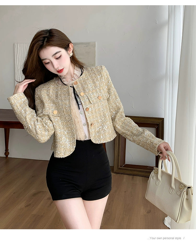 Classic Style Fashionable Girl Long Sleeve Chunky Short Sequins