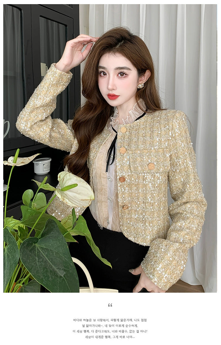 Classic Style Fashionable Girl Long Sleeve Chunky Short Sequins