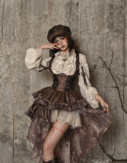 Original Asymmetric Pu Halloween Strapped and Trailing Skirt